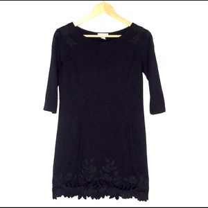 ✨HP✨🦋 3/$9 H&M Black Leaf design mini tunic Dress cutout hemline & 3/4 sleeves